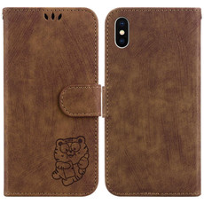 For iPhone X / XS Little Tiger Embossed Leather Phone Case(Brown)