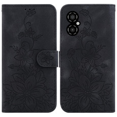 For Xiaomi Poco M4 5G Lily Embossed Leather Phone Case(Black)