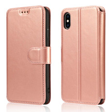 For iPhone X / XS Calf Texture Magnetic Buckle Horizontal Flip Leather Case with Holder & Card Slots & Wallet & Photo Frame(Rose Gold)