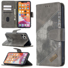 For iPhone 11 Pro Max Matching Color Crocodile Texture Horizontal Flip PU Leather Case with Wallet & Holder & Card Slots(Grey)