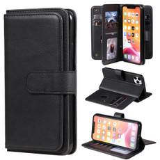 For iPhone 11 Pro Max Multifunctional Magnetic Copper Buckle Horizontal Flip Solid Color Leather Case with 10 Card Slots & Wallet & Holder & Photo Frame(Black)