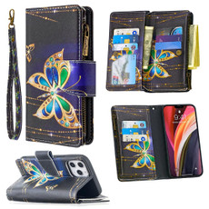 For iPhone 12 Pro Max Colored Drawing Pattern Zipper Horizontal Flip Leather Case with Holder & Card Slots & Wallet(Big Butterfly)