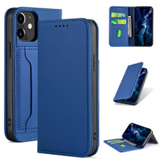 For iPhone 12 mini Strong Magnetism Shockproof Horizontal Flip Liquid Feel Leather Case with Holder & Card Slots & Wallet(Blue)