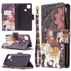 For Xiaomi Redmi 9C Colored Drawing Pattern Zipper Horizontal Flip Leather Case with Holder & Card Slots & Wallet(Flower Elephants)