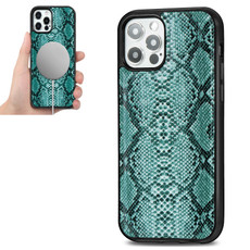 For iPhone 12 Pro Max Python Texture Embossing Magnetic PU + TPU Protective MagSafe Case(Green)