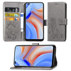 For OPPO Reno4 Four-leaf Clasp Embossed Buckle Mobile Phone Protection Leather Case with Lanyard & Card Slot & Wallet & Bracket Function(Gray) For OPPO Reno4 Four-leaf Clasp Embossed Buckle Mobile Phone Protection Leather Case with Lanyard & Card Slot & Wallet & Bracket Function(Gray)