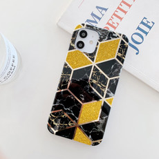 For iPhone 12 Pro Max Glitter Powder Electroplated Marble TPU Phone Case(Black)