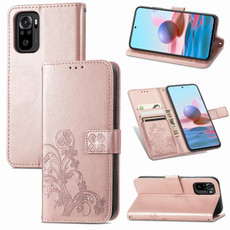 For Xiaomi Redmi Note 10 4G Four-leaf Clasp Embossed Buckle Mobile Phone Protection Leather Case with Lanyard & Card Slot & Wallet & Bracket Function(Rose Gold) For Xiaomi Redmi Note 10 4G Four-leaf Clasp Embossed Buckle Mobile Phone Protection Leather Case with Lanyard & Card Slot & Wallet & Bracket Function(Rose Gold)