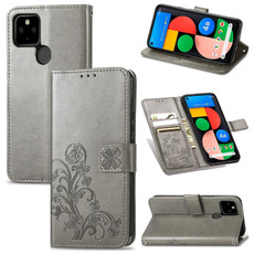 For Google Pixel 5A Four-leaf Clasp Embossed Buckle Mobile Phone Protection Leather Case with Lanyard & Card Slot & Wallet & Bracket Function(Grey) For Google Pixel 5A Four-leaf Clasp Embossed Buckle Mobile Phone Protection Leather Case with Lanyard & Card Slot & Wallet & Bracket Function(Grey)