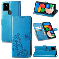 For Google Pixel 5A Four-leaf Clasp Embossed Buckle Mobile Phone Protection Leather Case with Lanyard & Card Slot & Wallet & Bracket Function(Blue) For Google Pixel 5A Four-leaf Clasp Embossed Buckle Mobile Phone Protection Leather Case with Lanyard & Card Slot & Wallet & Bracket Function(Blue)