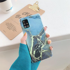 Four Corners Anti-Shattering Flow Gold Marble IMD Phone Back Cover Case For Samsung Galaxy A51(4G)(Black LD1)