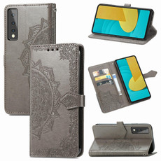 For LG Stylo 7 Mandala Flower Embossed Horizontal Flip Leather Case with Bracket / Card Slot / Wallet / Lanyard(Grey)