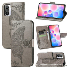 For Xiaomi Redmi Note10 5G Butterfly Love Flowers Embossed Horizontal Flip Leather Case with Holder & Card Slots & Wallet & Lanyard(Gray)
