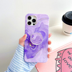 For iPhone 12 mini Thickened TPU Glazed Marble Pattern Case with Folding Holder(Purple)