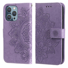 For iPhone 13 Pro 7-petal Flowers Embossing Pattern Horizontal Flip PU Leather Case with Holder & Card Slots & Wallet & Photo Frame (Light Purple)