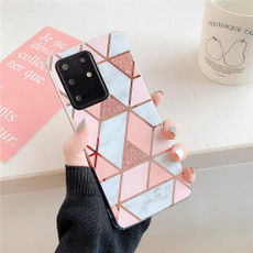 For Galaxy S20 Plating Colorful Geometric Pattern Mosaic Marble TPU Mobile Phone Case(Pink PJ1)