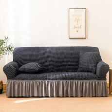 Living Room Stretch Full Coverage Skirt Style Sofa Cover, Size: Double M 145-185cm(Dark Grey Middle Grey) Living Room Stretch Full Coverage Skirt Style Sofa Cover, Size: Double M 145-185cm(Dark Grey Middle Grey)