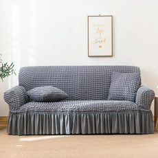 Living Room Stretch Full Coverage Skirt Style Sofa Cover, Size: Double M 145-185cm(One-color Middle Grey) Living Room Stretch Full Coverage Skirt Style Sofa Cover, Size: Double M 145-185cm(One-color Middle Grey)