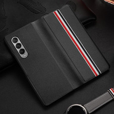 For Samsung Galaxy Z Fold3 5G Carbon Fiber Texture Folding All Inclusive PU Shockproof Splicing Leather Case(Black)