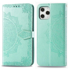 For iPhone 12 / 12 Pro Halfway Mandala Embossing Pattern Horizontal Flip Leather Case with Holder & Card Slots & Wallet & Lanyard(Green)