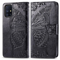 For Galaxy M51 Butterfly Love Flower Embossed Horizontal Flip Leather Case with Bracket / Card Slot / Wallet / Lanyard(Black)