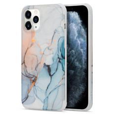For iPhone 12 mini Four Corners Anti-Shattering Flow Gold Marble IMD Phone Back Cover Case (Orange Blue LD4)