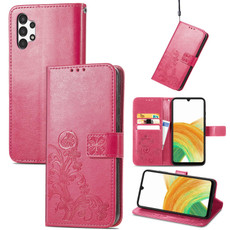 For Samsung Galaxy A13 4G Four-leaf Clasp Embossed Buckle Leather Phone Case(Rose Red)