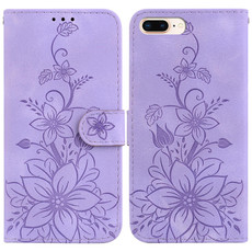 For iPhone 8 Plus / 7 Plus Lily Embossed Leather Phone Case(Purple)