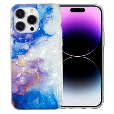 For iPhone 15 Pro Max IMD Shell Pattern TPU Phone Case(Sky Blue Purple Marble)