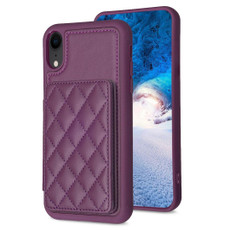 For iPhone XR BF25 Square Plaid Card Bag Holder Phone Case(Dark Purple) For iPhone XR BF25 Square Plaid Card Bag Holder Phone Case(Dark Purple)