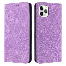 For iPhone 12 / 12 Pro Ethnic Embossed Adsorption Leather Phone Case(Purple) For iPhone 12 / 12 Pro Ethnic Embossed Adsorption Leather Phone Case(Purple)