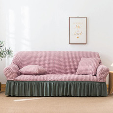 Living Room Stretch Full Coverage Skirt Style Sofa Cover, Size: Double M 145-185cm(Pink Green) Living Room Stretch Full Coverage Skirt Style Sofa Cover, Size: Double M 145-185cm(Pink Green)
