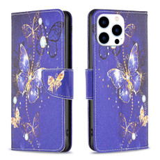 For iPhone 15 Pro Colored Drawing Pattern Flip Leather Phone Case(Purple Butterfly)