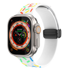 For Apple Watch Ultra 49mm Rainbow Dots Silicone Magnetic Black Buckle Watch Band(White) For Apple Watch Ultra 49mm Rainbow Dots Silicone Magnetic Black Buckle Watch Band(White)