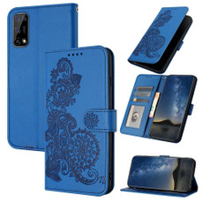 For Realme 7 5G Datura Flower Embossed Flip Leather Phone Case(Blue)