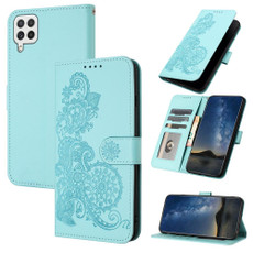 For Samsung Galaxy A22 4G Datura Flower Embossed Flip Leather Phone Case(Light blue)