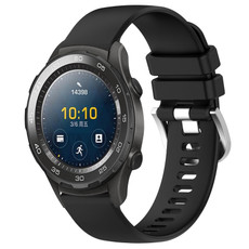 For Huawei Watch 2 20mm Liquid Glossy Silver Buckle Silicone Watch Band(Black)