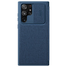 For Samsung Galaxy S22 Ultra 5G NILLKIN QIN Series Pro Sliding Camera Cover Design PC + TPU + PU Leather Phone Case(Cloth Texture Blue)
