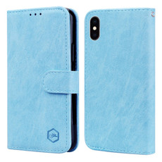 For iPhone XS Max Skin Feeling Oil Leather Texture PU + TPU Phone Case(Light Blue)