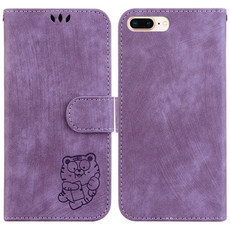 For iPhone 7 Plus / 8 Plus Little Tiger Embossed Leather Phone Case(Purple)