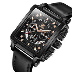 OLEVS 9919 Square Dial Chronograph Luminous Quartz Watch for Men(Black Leather All Black)