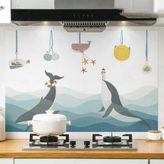 90x30cm Small Kitchen Stove Tile Oil Smoke Stickers  Waterproof And Anti Oil Stain Cartoon Wallpaper, Style: Whale Pendant