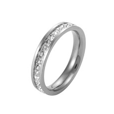 2 PCS Girls Simple Titanium Steel Diamond Ring, Size: US Size 6(Single Row Silver)