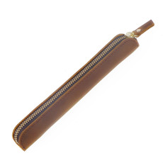 Retro Simple Leather Stylus Leather Zipper Pen Protection Case Crazy Horse Skin Mini Pen Case( Yellow Brown)