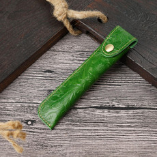 Pen Bag Personality Retro Pure Handmade First Layer Leather Pen Case Protective Cover(Carved Skin Green)