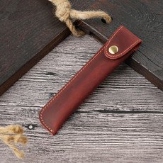Pen Bag Personality Retro Pure Handmade First Layer Leather Pen Case Protective Cover(Mad Horse Skin Wine Red)