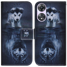 For OPPO A58 4G Coloured Drawing Flip Leather Phone Case(Wolf and Dog)