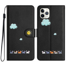 For iPhone 11 Pro Max Cartoon Cats Leather Phone Case(Black)