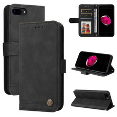 For iPhone SE 2022 / SE 2020 / 8 / 7 Skin Feel Life Tree Metal Button Horizontal Flip Leather Case with Holder & Card Slot & Wallet & Photo Frame & Strap(Black)