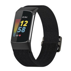 For Fitbit Charge 6 Elastic Nylon Braid Watch Band(Black)